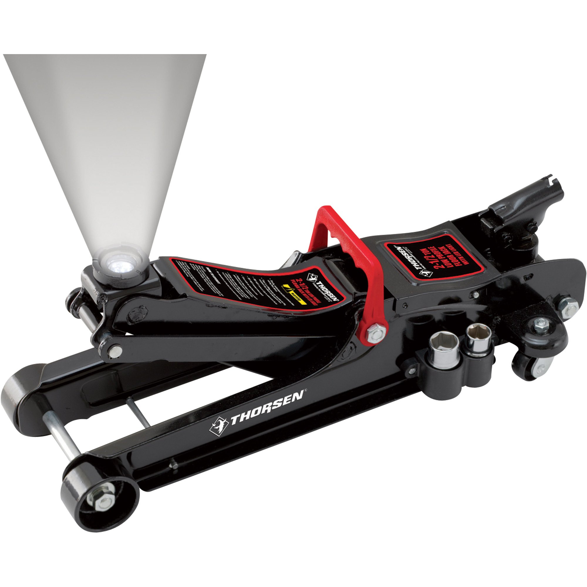 Thorsen Low-Profile Jack with LED Light and Sockets — 2.5 Ton, Model# 29-130
